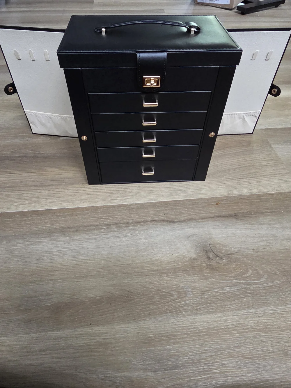 🌟 NEW HARWOO 6-Layer Jewelry Box Organizer w/ Mirror & 5 Drawers - Black 🌟